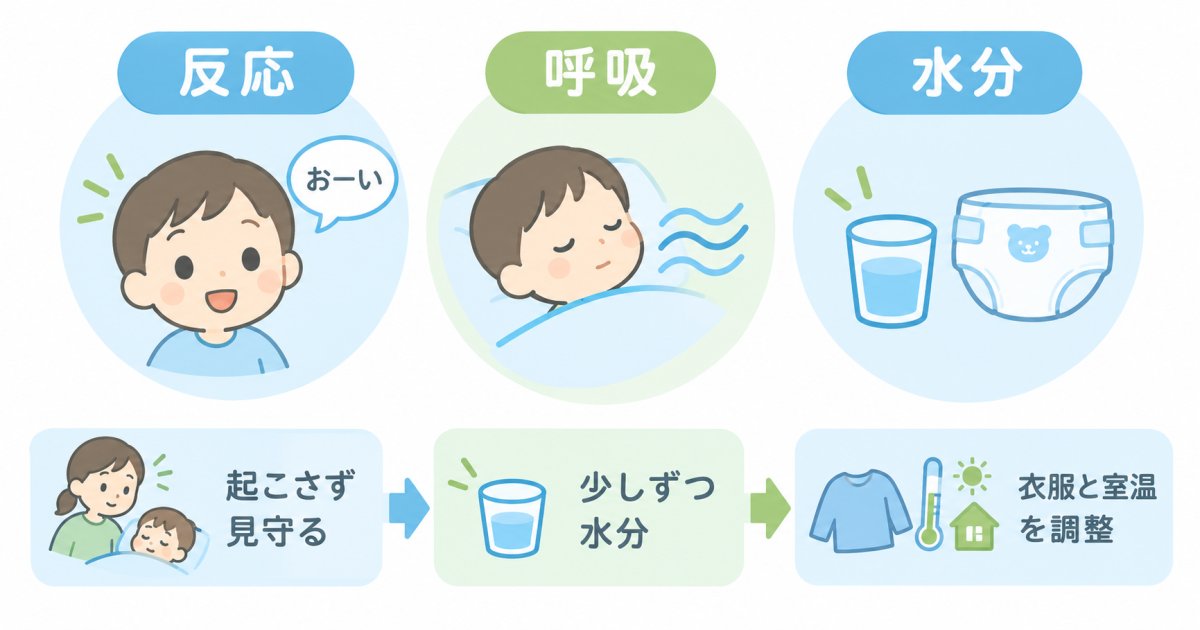 夜の発熱は体温より、反応・呼吸・水分の様子を見る
